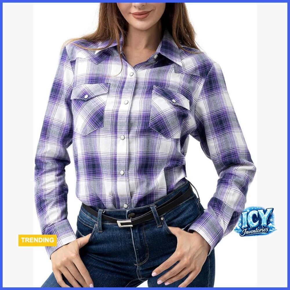 Cotton Long Sleeve Western Shirt with Snap Buttons